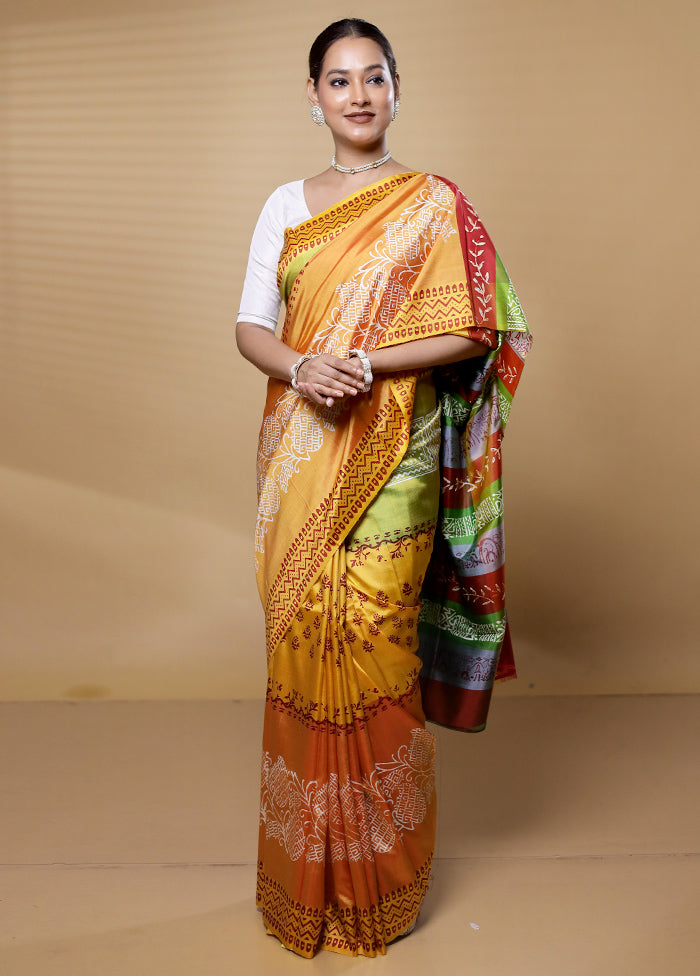 Rust Pure Bishnupuri Silk Saree Without Blouse Piece