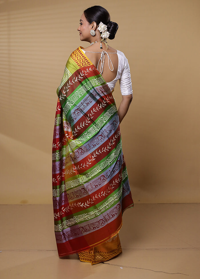 Rust Pure Bishnupuri Silk Saree Without Blouse Piece