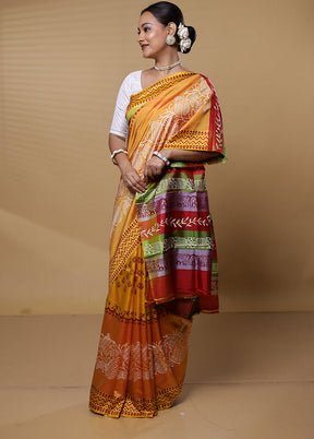 Rust Pure Bishnupuri Silk Saree Without Blouse Piece