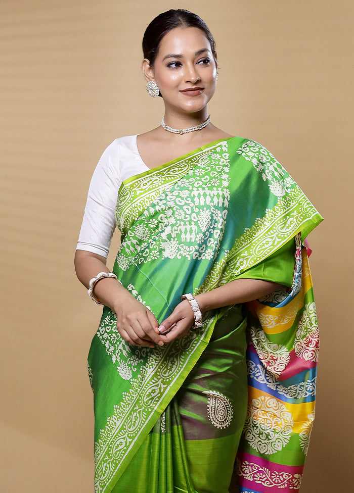 Green Pure Bishnupuri Silk Saree Without Blouse Piece