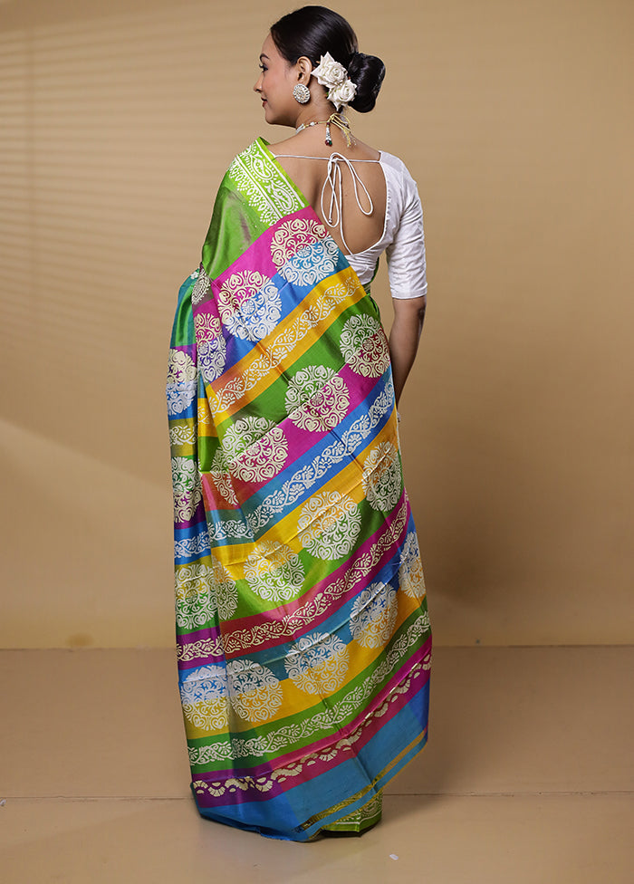 Green Pure Bishnupuri Silk Saree Without Blouse Piece