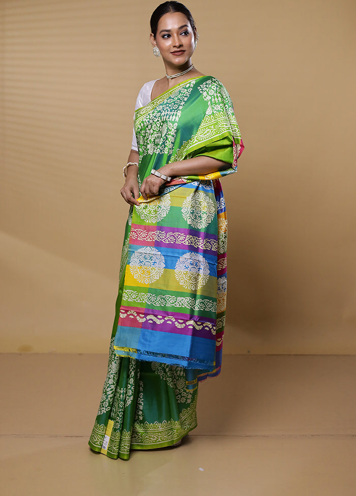 Green Pure Bishnupuri Silk Saree Without Blouse Piece