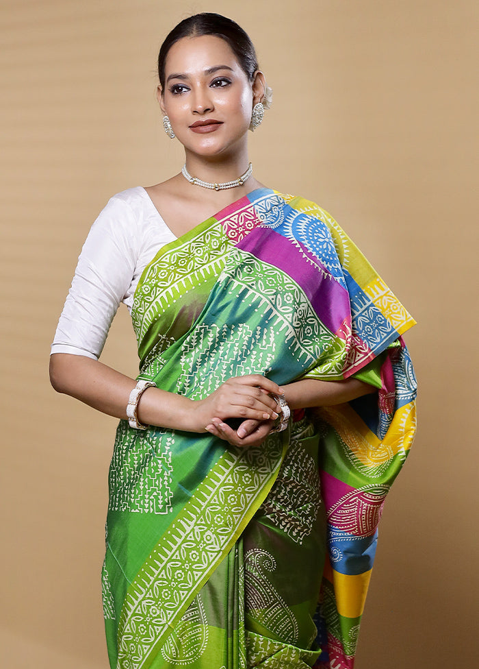 Green Pure Bishnupuri Silk Saree Without Blouse Piece