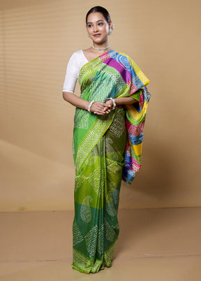 Green Pure Bishnupuri Silk Saree Without Blouse Piece