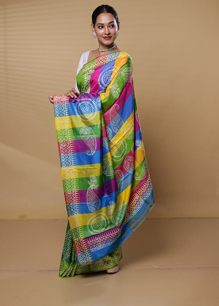 Green Pure Bishnupuri Silk Saree Without Blouse Piece