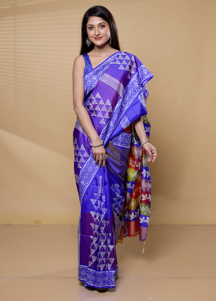 Purple Pure Bishnupuri Silk Saree Without Blouse Piece