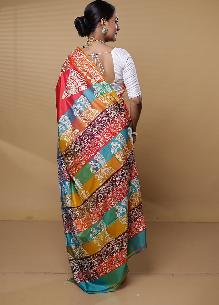 Orange Pure Bishnupuri Silk Saree Without Blouse Piece