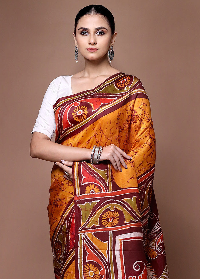 Yellow Pure Bishnupuri Silk Saree Without Blouse Piece