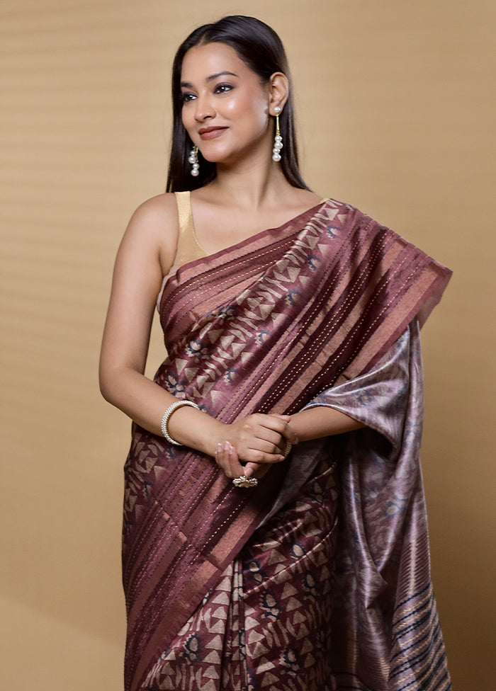 Pink Tussar Silk Saree With Blouse Piece