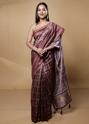 Pink Tussar Silk Saree With Blouse Piece