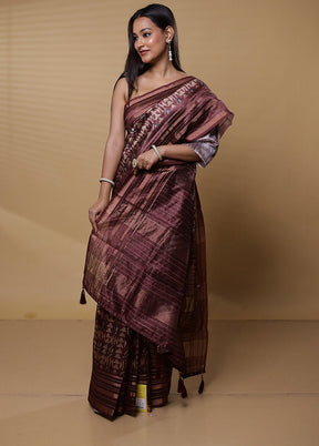 Pink Tussar Silk Saree With Blouse Piece