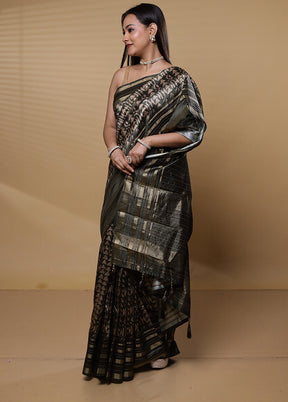 Green Tussar Silk Saree With Blouse Piece