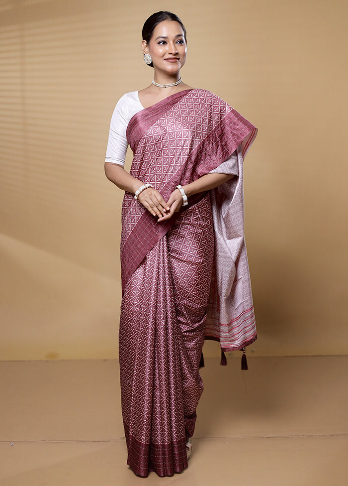 Pink Tussar Silk Saree With Blouse Piece