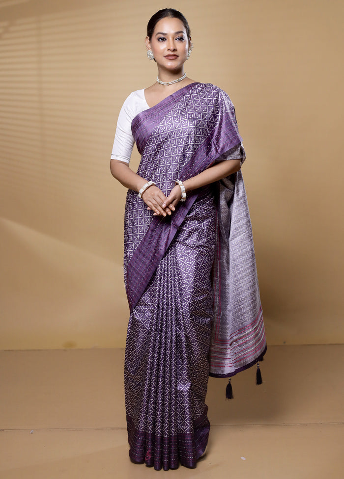 Purple Tussar Silk Saree With Blouse Piece