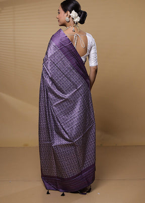 Purple Tussar Silk Saree With Blouse Piece