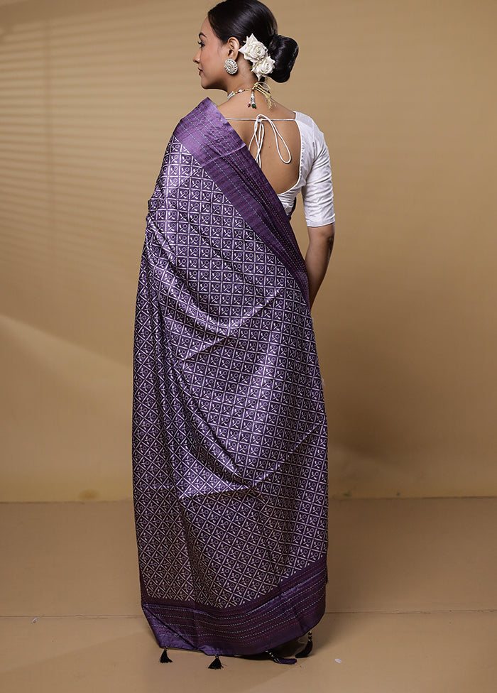 Purple Tussar Silk Saree With Blouse Piece