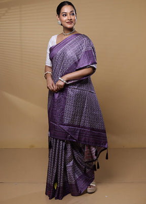 Purple Tussar Silk Saree With Blouse Piece