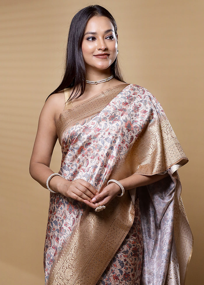 Cream Dupion Silk Saree With Blouse Piece