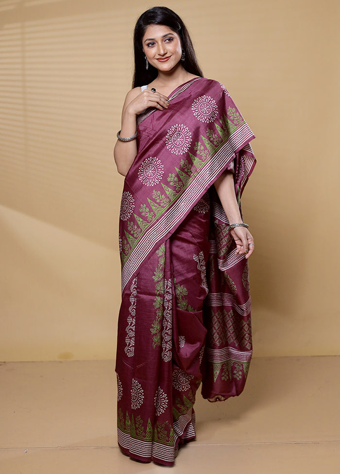 Purple Pure Bishnupuri Silk Saree Without Blouse Piece