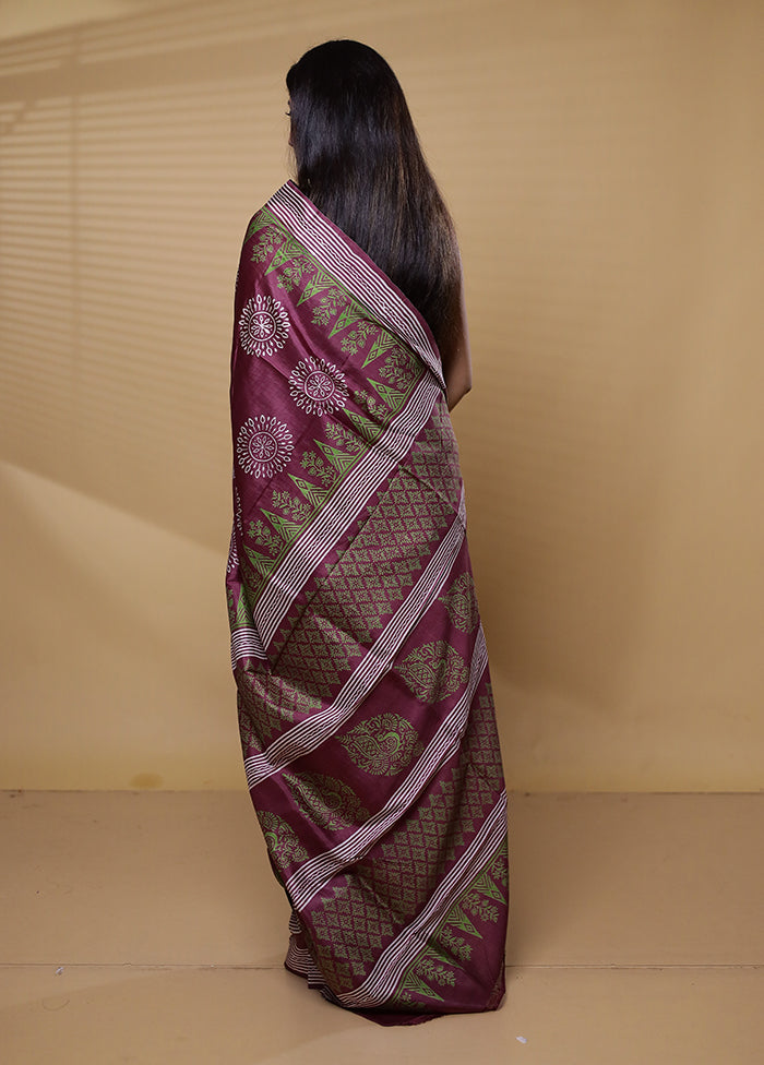 Purple Pure Bishnupuri Silk Saree Without Blouse Piece