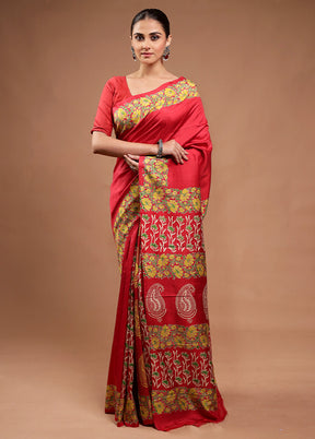 Red Pure Bishnupuri Silk Saree Without Blouse Piece