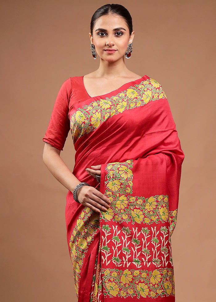 Red Pure Bishnupuri Silk Saree Without Blouse Piece