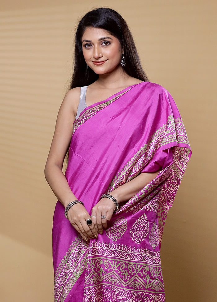 Pink Pure Bishnupuri Silk Saree Without Blouse Piece