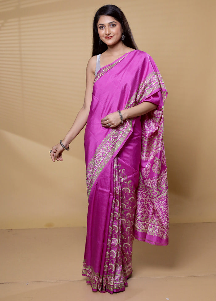 Pink Pure Bishnupuri Silk Saree Without Blouse Piece