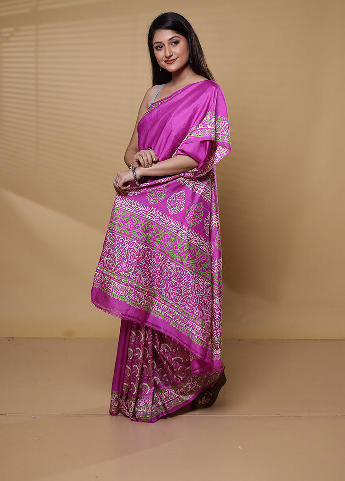 Pink Pure Bishnupuri Silk Saree Without Blouse Piece