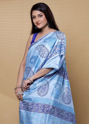 Blue Pure Bishnupuri Silk Saree Without Blouse Piece