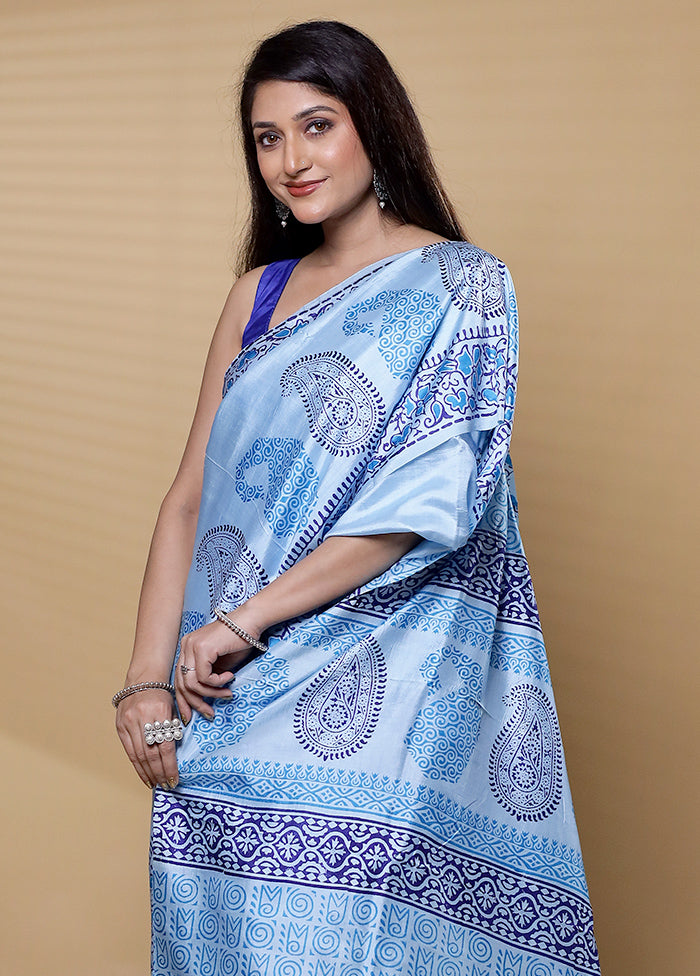 Blue Pure Bishnupuri Silk Saree Without Blouse Piece