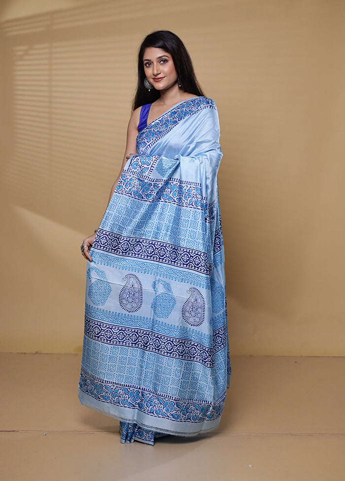 Blue Pure Bishnupuri Silk Saree Without Blouse Piece