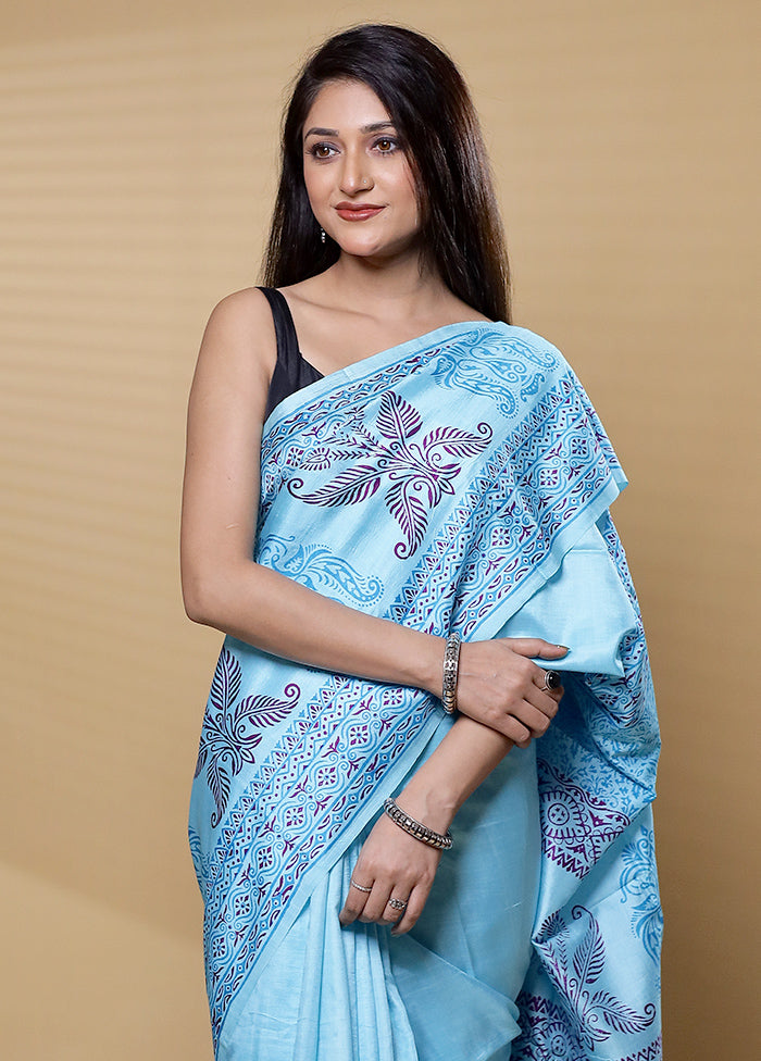 Blue Pure Bishnupuri Silk Saree Without Blouse Piece