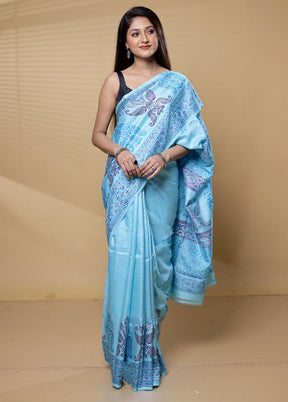 Blue Pure Bishnupuri Silk Saree Without Blouse Piece