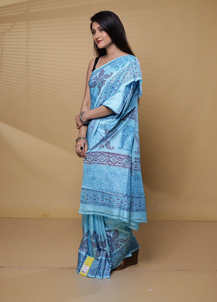 Blue Pure Bishnupuri Silk Saree Without Blouse Piece