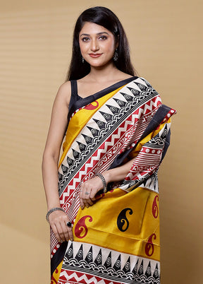 Yellow Pure Bishnupuri Silk Saree Without Blouse Piece