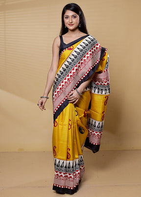 Yellow Pure Bishnupuri Silk Saree Without Blouse Piece