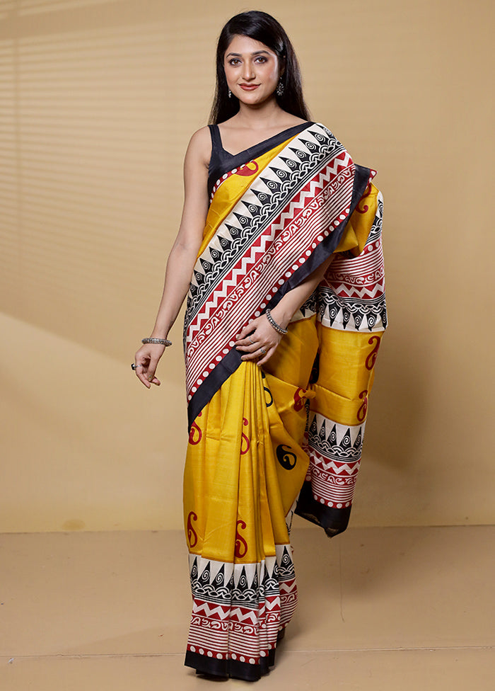 Yellow Pure Bishnupuri Silk Saree Without Blouse Piece