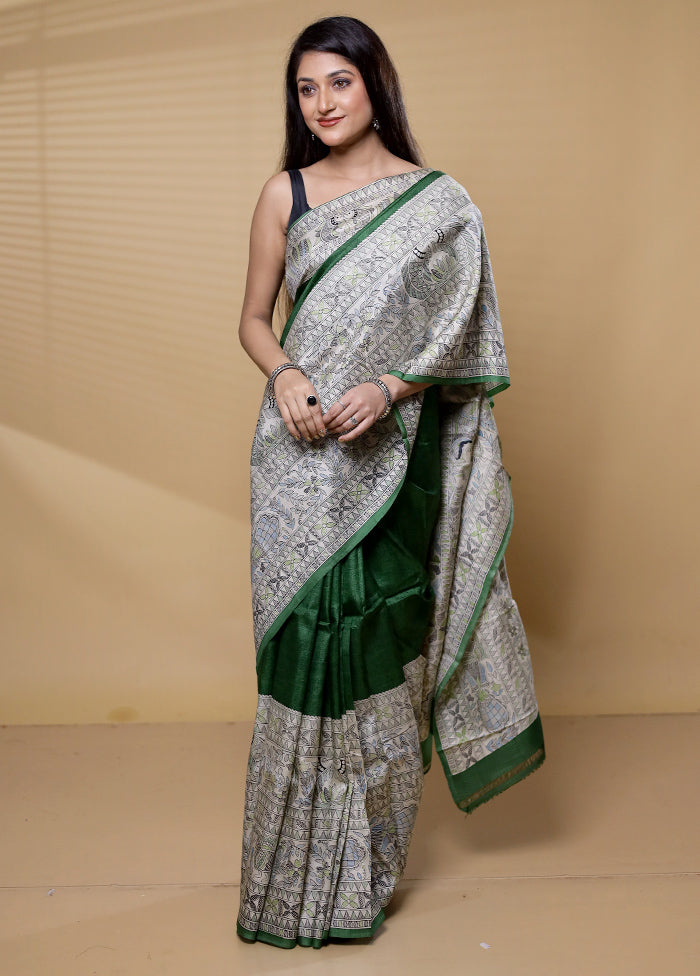 Green Pure Bishnupuri Silk Saree Without Blouse Piece