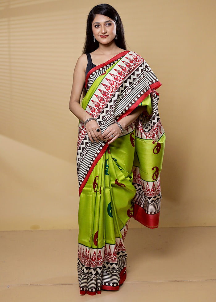 Green Pure Bishnupuri Silk Saree Without Blouse Piece