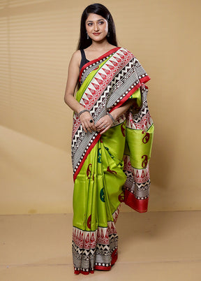 Green Pure Bishnupuri Silk Saree Without Blouse Piece