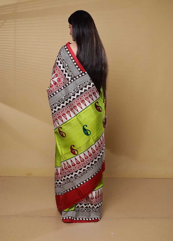 Green Pure Bishnupuri Silk Saree Without Blouse Piece