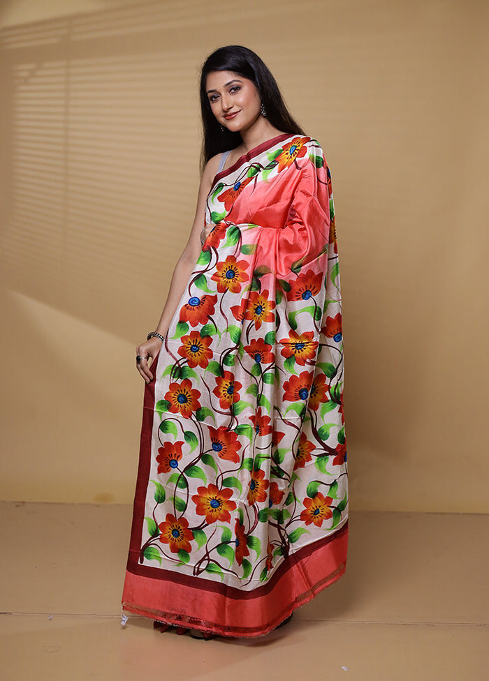 Pink Printed Pure Silk Saree Without Blouse Piece