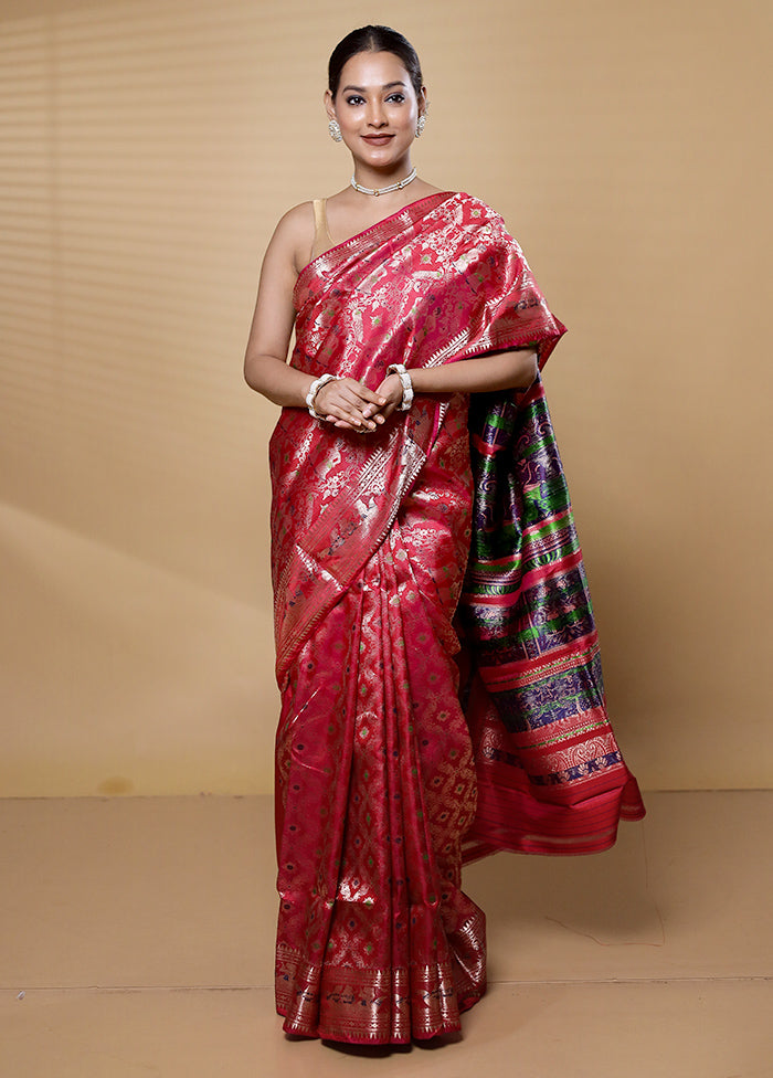 Pink Handloom Baluchari Pure Silk Saree With Blouse Piece