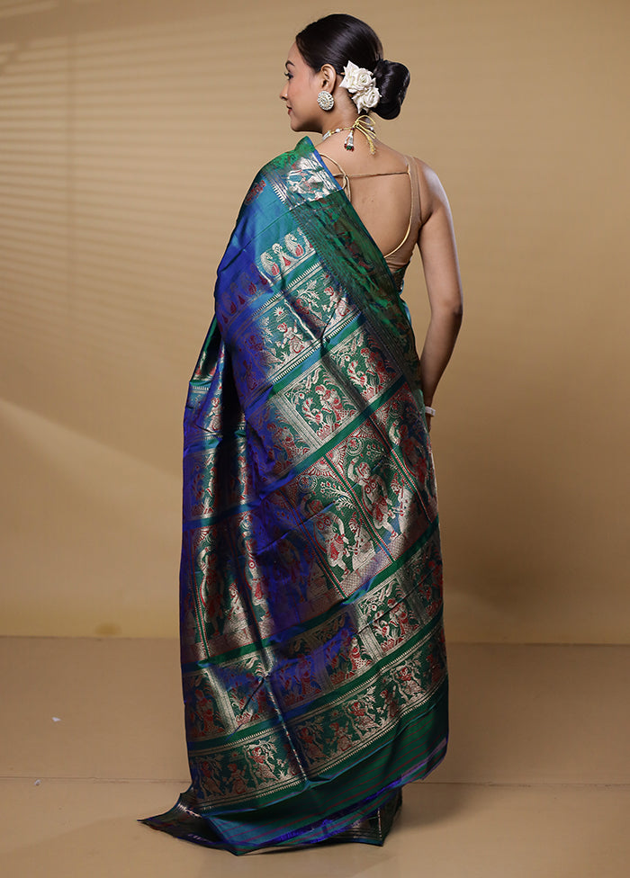 Green Handloom Baluchari Pure Silk Saree With Blouse Piece