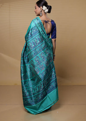 Green Handloom Baluchari Pure Silk Saree With Blouse Piece