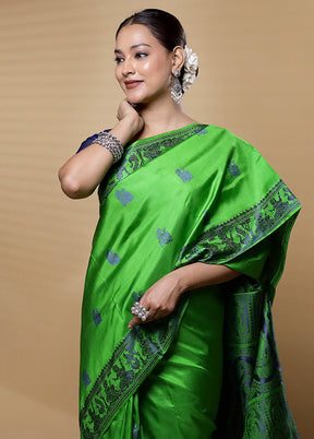 Green Handloom Baluchari Pure Silk Saree With Blouse Piece