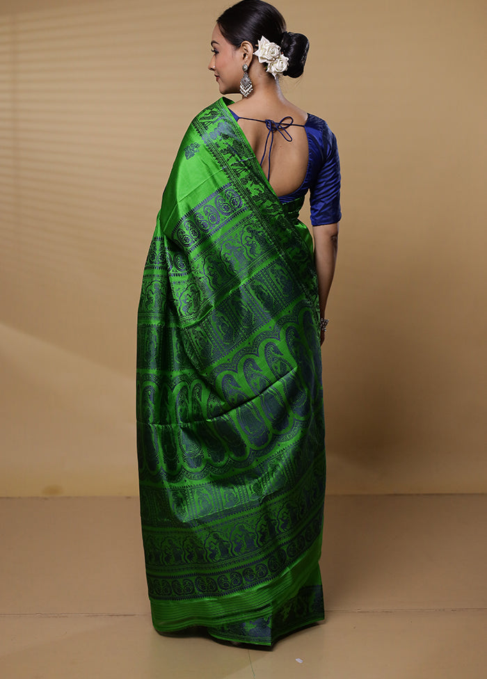 Green Handloom Baluchari Pure Silk Saree With Blouse Piece