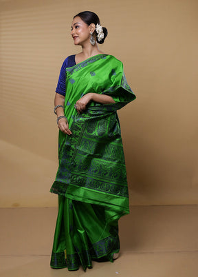 Green Handloom Baluchari Pure Silk Saree With Blouse Piece