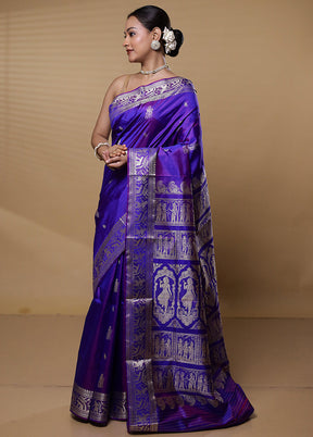 Purple Handloom Baluchari Pure Silk Saree With Blouse Piece